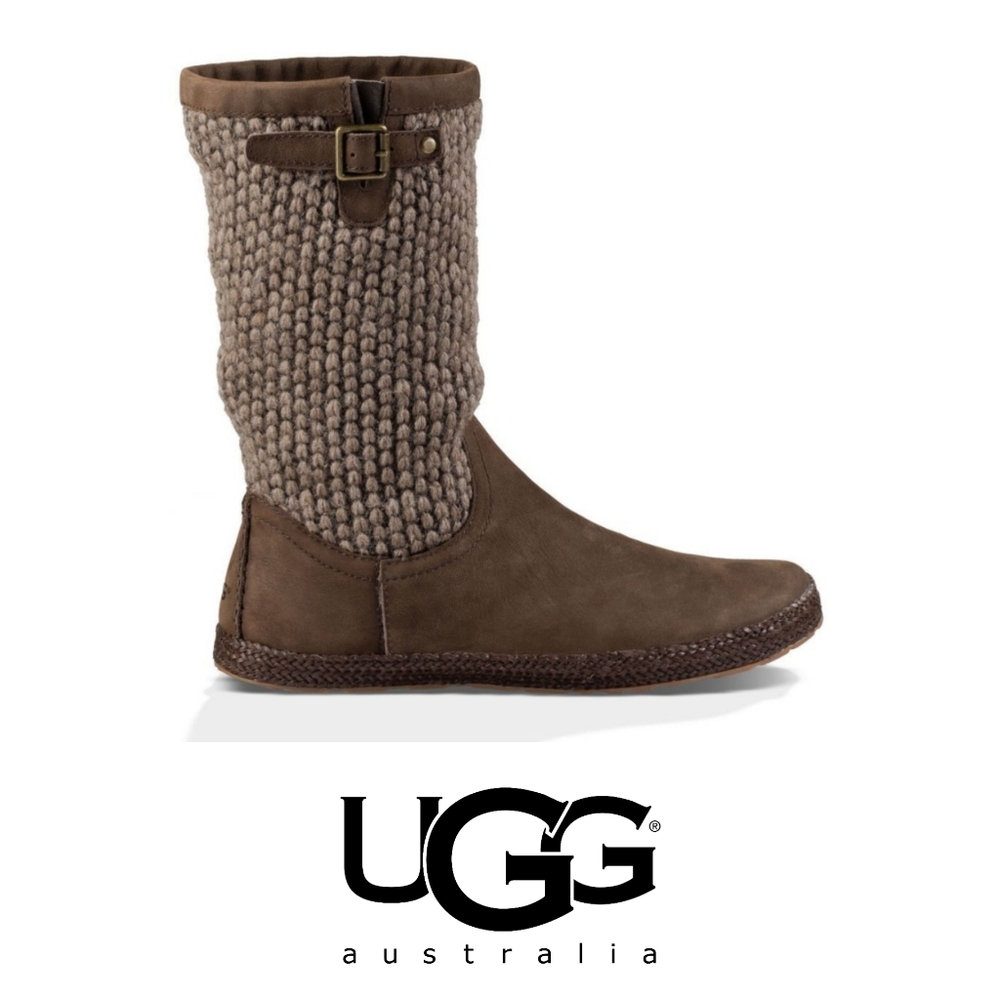 UGG •NWOT Women's Lyza Brown Leather Knit Boot 7.5